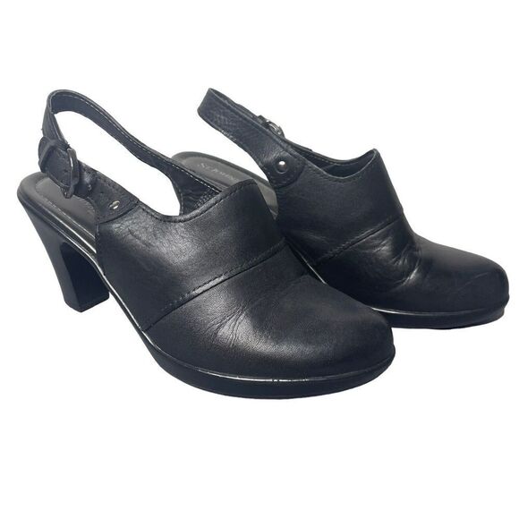 St. John's Bay Shoes - St Johns Bay Shoes Womens 8.5 M Heels Clogs Mules Buckle Black Leather